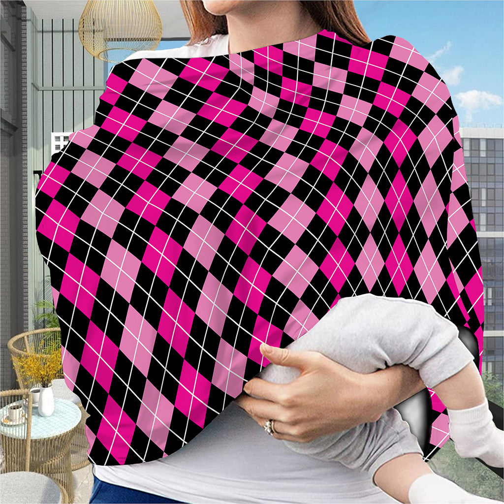 Deep Pink And Black Argyle Pattern Print Baby Seat Cover