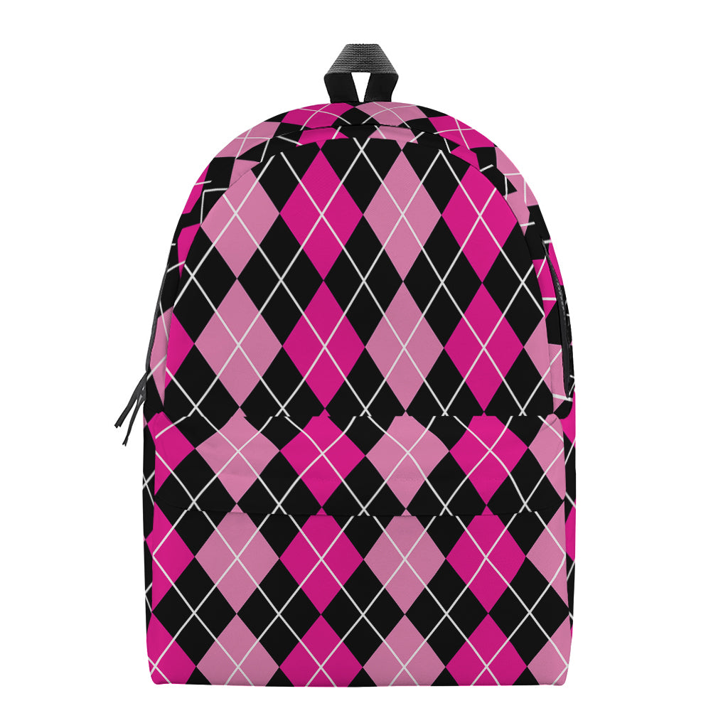 Deep Pink And Black Argyle Pattern Print Backpack