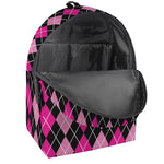 Deep Pink And Black Argyle Pattern Print Backpack