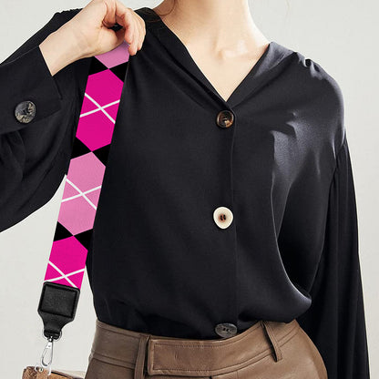Deep Pink And Black Argyle Pattern Print Bag Strap
