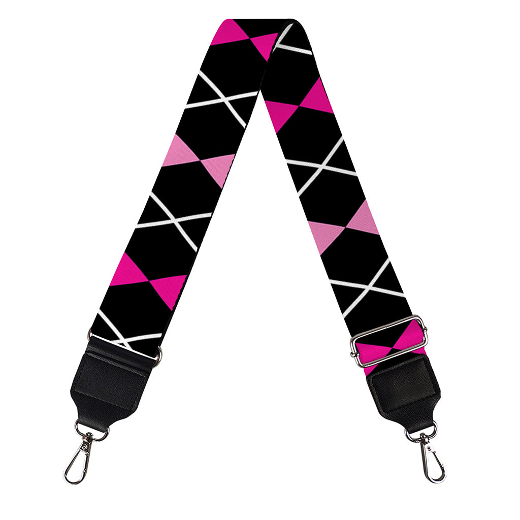 Deep Pink And Black Argyle Pattern Print Bag Strap