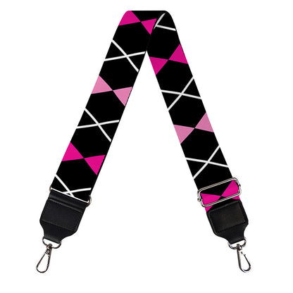 Deep Pink And Black Argyle Pattern Print Bag Strap
