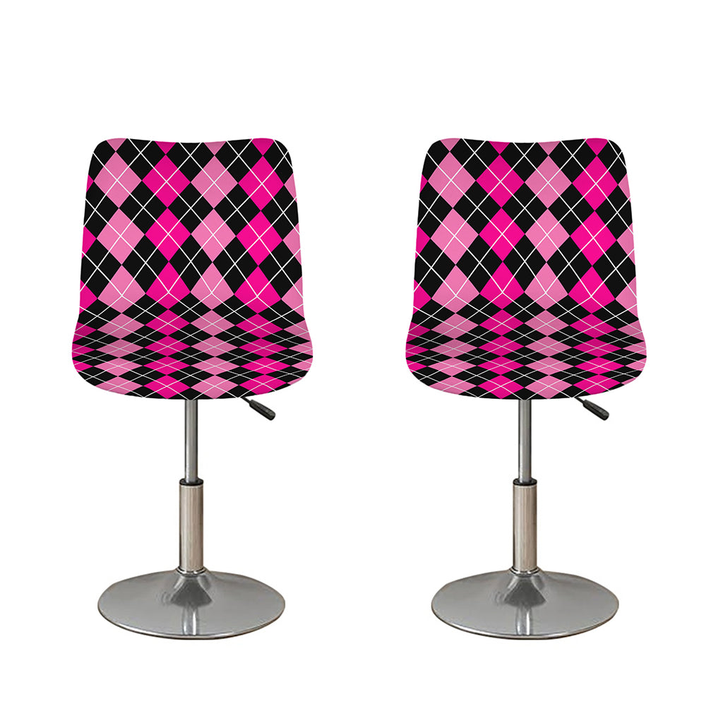 Deep Pink And Black Argyle Pattern Print Bar Stool Covers