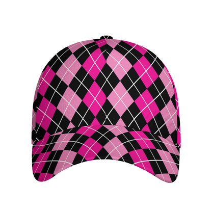 Deep Pink And Black Argyle Pattern Print Baseball Cap