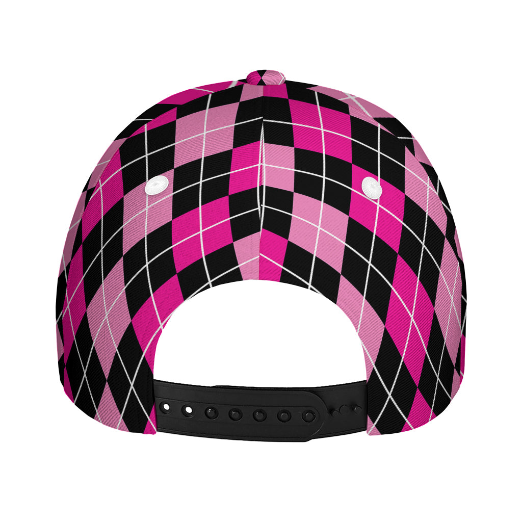 Deep Pink And Black Argyle Pattern Print Baseball Cap
