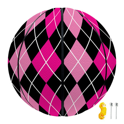 Deep Pink And Black Argyle Pattern Print Basketball
