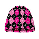 Deep Pink And Black Argyle Pattern Print Beanie