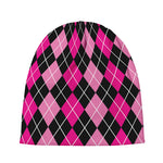 Deep Pink And Black Argyle Pattern Print Beanie