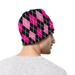 Deep Pink And Black Argyle Pattern Print Beanie