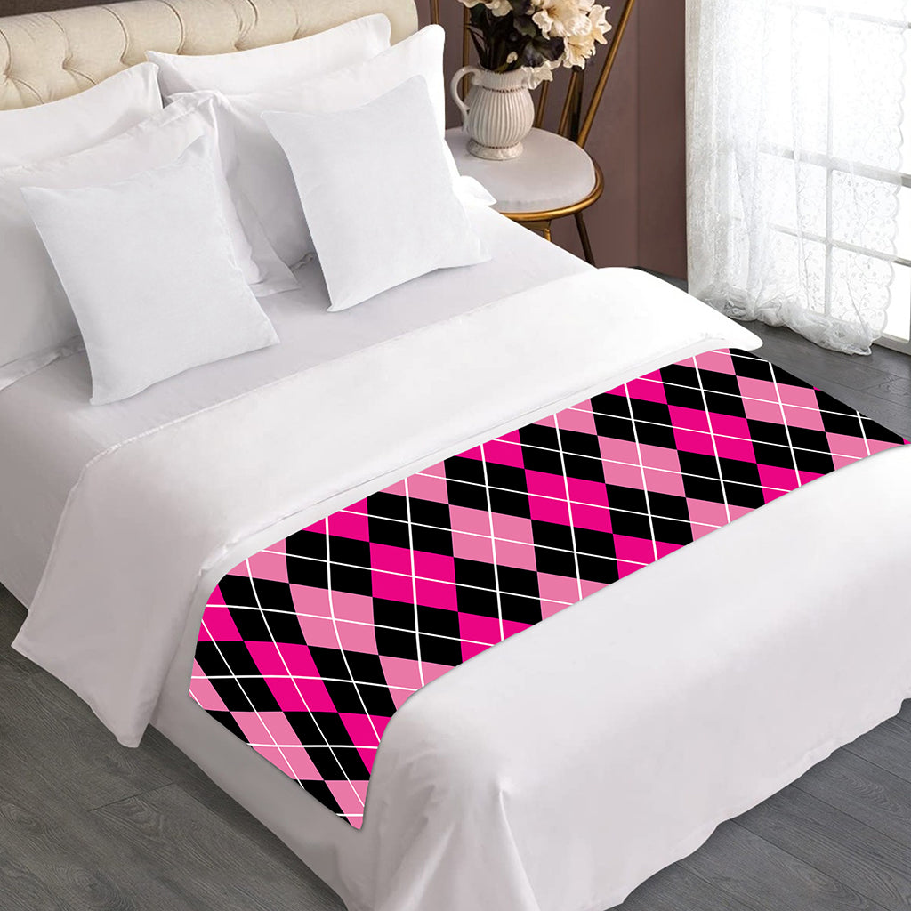 Deep Pink And Black Argyle Pattern Print Bed Runner