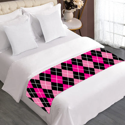 Deep Pink And Black Argyle Pattern Print Bed Runner