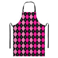 Deep Pink And Black Argyle Pattern Print Bib Apron With Pocket