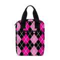 Deep Pink And Black Argyle Pattern Print Bible Tote Bag
