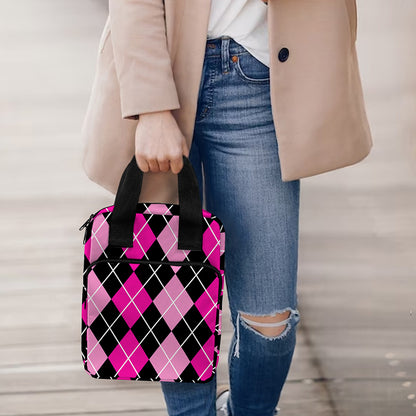 Deep Pink And Black Argyle Pattern Print Bible Tote Bag