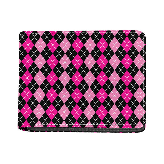 Deep Pink And Black Argyle Pattern Print Bifold Wallet