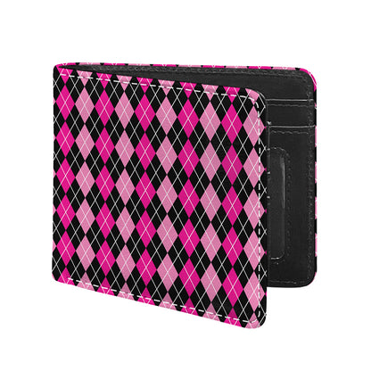 Deep Pink And Black Argyle Pattern Print Bifold Wallet