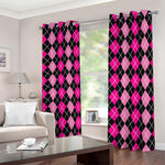 Deep Pink And Black Argyle Pattern Print Blackout Grommet Curtains