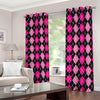 Deep Pink And Black Argyle Pattern Print Blackout Grommet Curtains