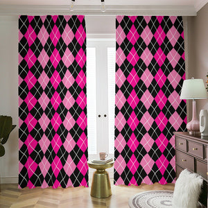 Deep Pink And Black Argyle Pattern Print Blackout Pencil Pleat Curtains