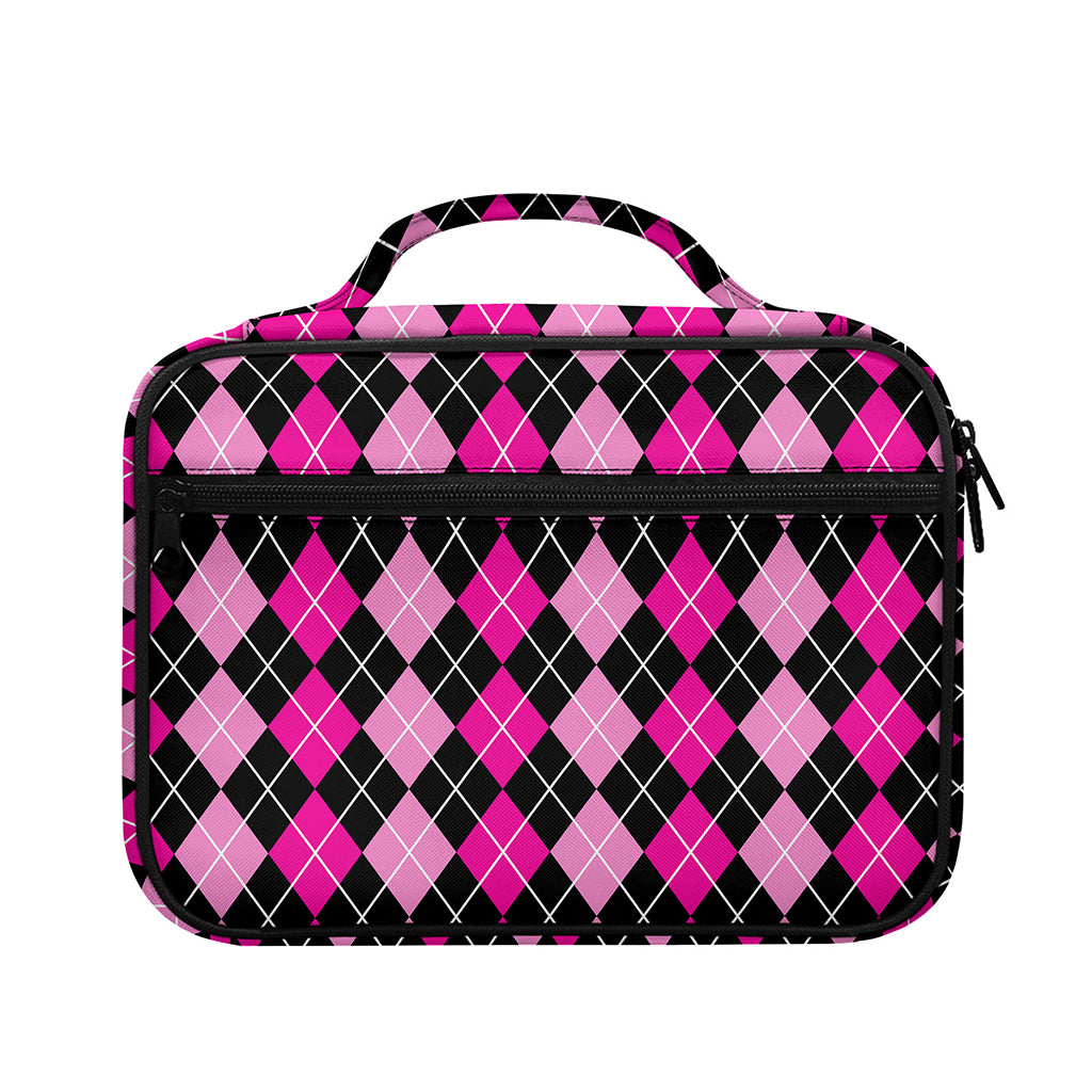 Deep Pink And Black Argyle Pattern Print Briefcase Bible Bag