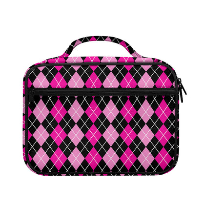 Deep Pink And Black Argyle Pattern Print Briefcase Bible Bag