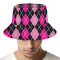 Deep Pink And Black Argyle Pattern Print Bucket Hat