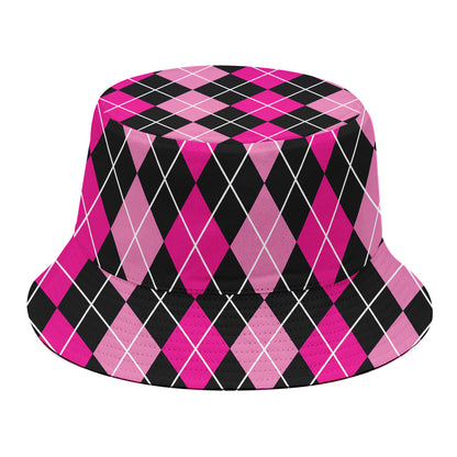 Deep Pink And Black Argyle Pattern Print Bucket Hat