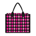 Deep Pink And Black Argyle Pattern Print Canvas Tote Bag