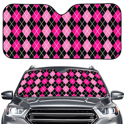 Deep Pink And Black Argyle Pattern Print Car Windshield Sun Shade