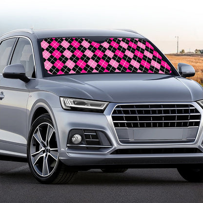 Deep Pink And Black Argyle Pattern Print Car Windshield Sun Shade