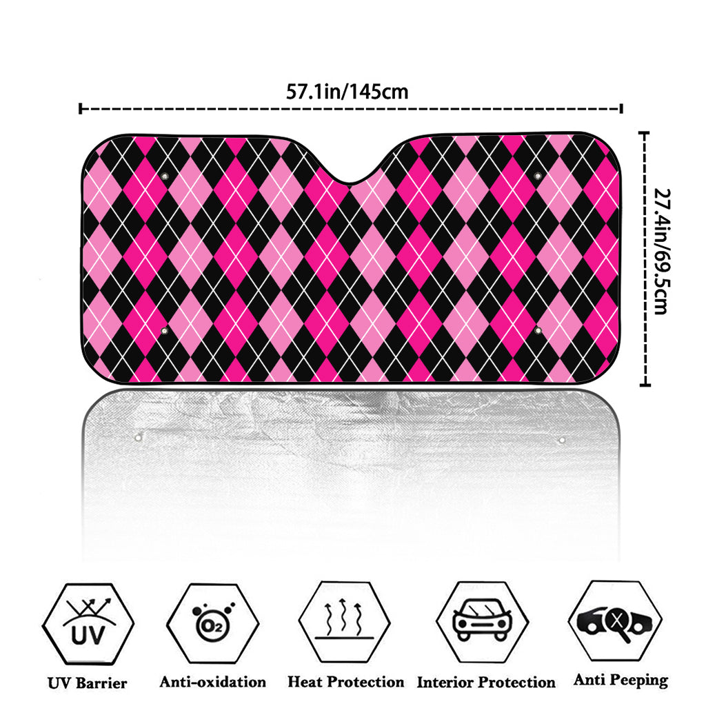 Deep Pink And Black Argyle Pattern Print Car Windshield Sun Shade