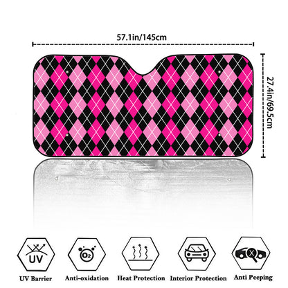 Deep Pink And Black Argyle Pattern Print Car Windshield Sun Shade