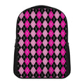 Deep Pink And Black Argyle Pattern Print Casual Backpack