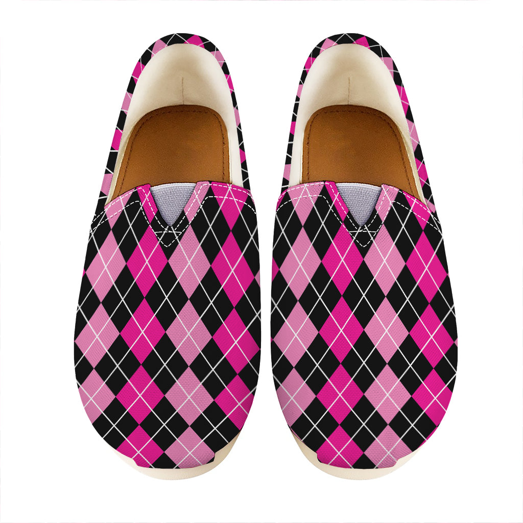 Deep Pink And Black Argyle Pattern Print Casual Shoes
