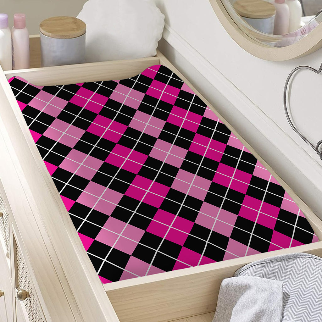 Deep Pink And Black Argyle Pattern Print Changing Pad Cover