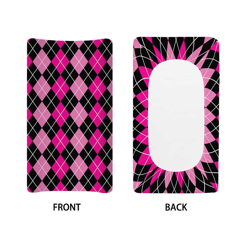 Deep Pink And Black Argyle Pattern Print Changing Pad Cover
