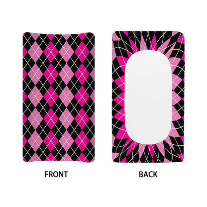 Deep Pink And Black Argyle Pattern Print Changing Pad Cover