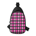 Deep Pink And Black Argyle Pattern Print Sling Bag