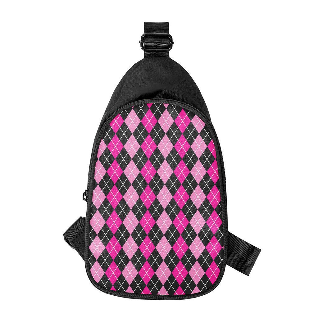 Deep Pink And Black Argyle Pattern Print Chest Bag