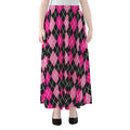 Deep Pink And Black Argyle Pattern Print Chiffon Maxi Skirt