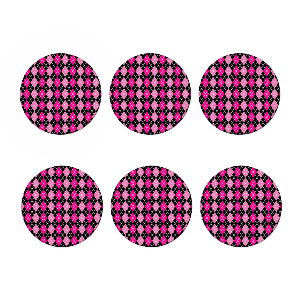 Deep Pink And Black Argyle Pattern Print Coaster Set