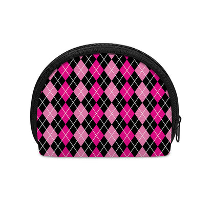 Deep Pink And Black Argyle Pattern Print Coin Purse