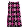 Deep Pink And Black Argyle Pattern Print Cotton Front Slit Maxi Skirt