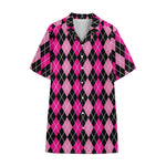 Deep Pink And Black Argyle Pattern Print Cotton Hawaiian Shirt