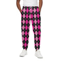 Deep Pink And Black Argyle Pattern Print Cotton Sweatpants