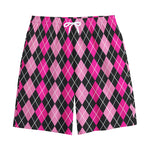 Deep Pink And Black Argyle Pattern Print Cotton Shorts