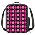 Deep Pink And Black Argyle Pattern Print Crossbody Lunch Bag