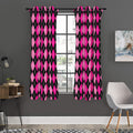 Deep Pink And Black Argyle Pattern Print Grommet Curtain Panels