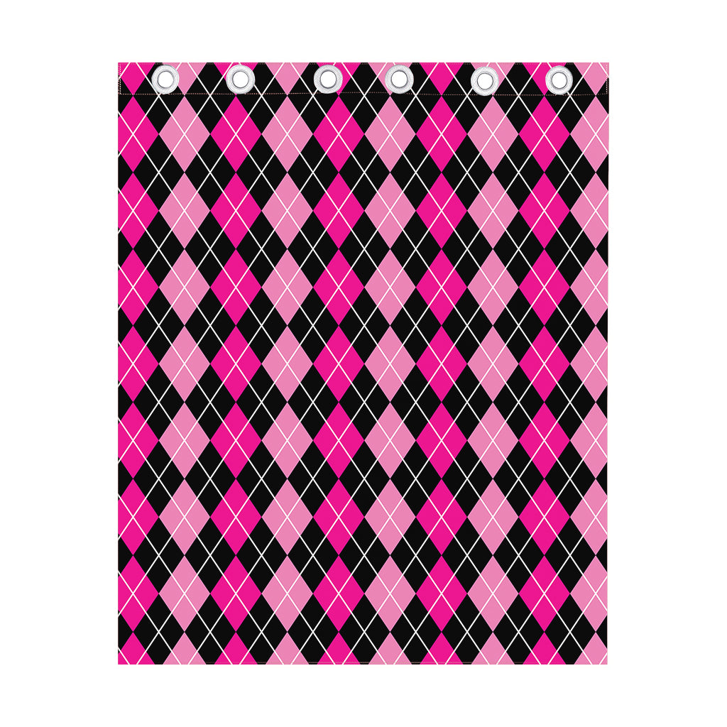 Deep Pink And Black Argyle Pattern Print Curtain