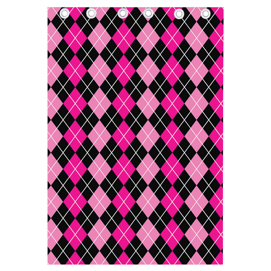 Deep Pink And Black Argyle Pattern Print Curtain